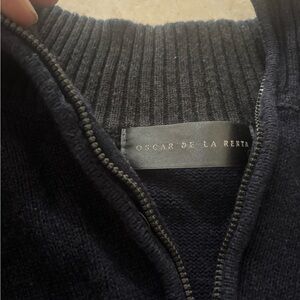 Oscar de la Renta Dark Blue Zip-Up Sweater